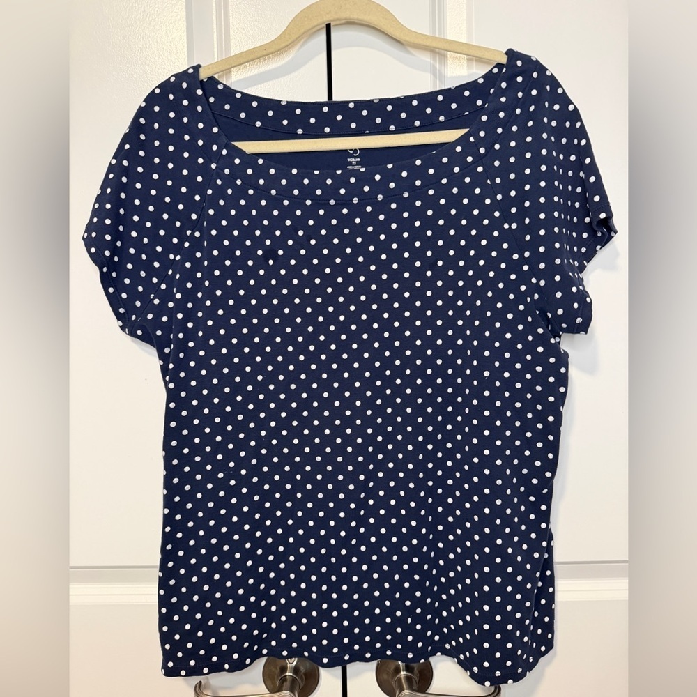 C9 by Champion Navy Blue Polka Dot Short Sleeve Cotton Top Women’s 2X